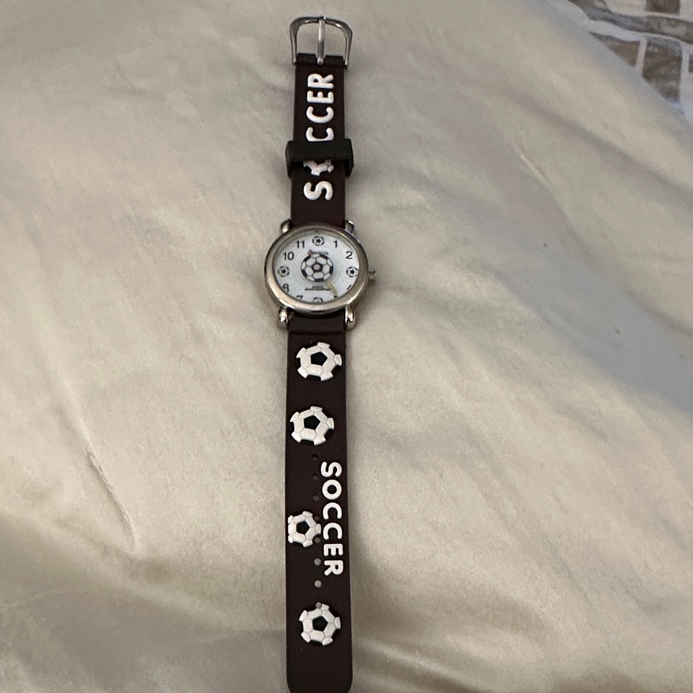 Soccer Themed Watch with Brown Strap